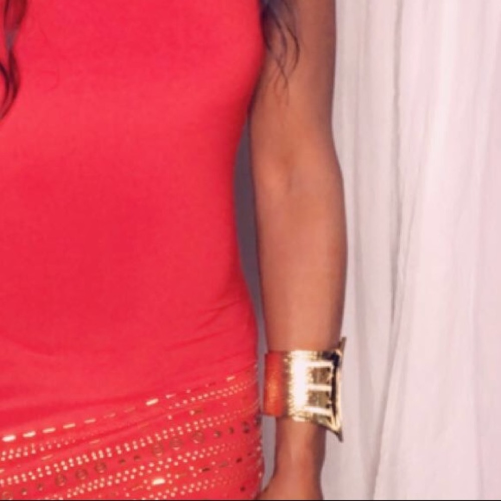 Exaggerated Cuff Gold Plated Bangle Rhinestones - image 7